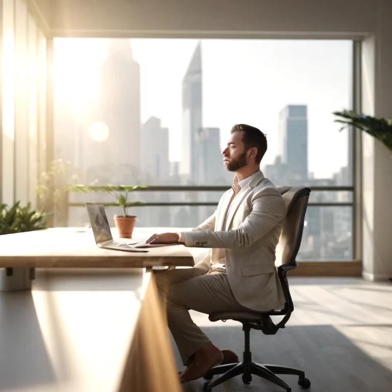 Entrepreneur meditating in an office environment